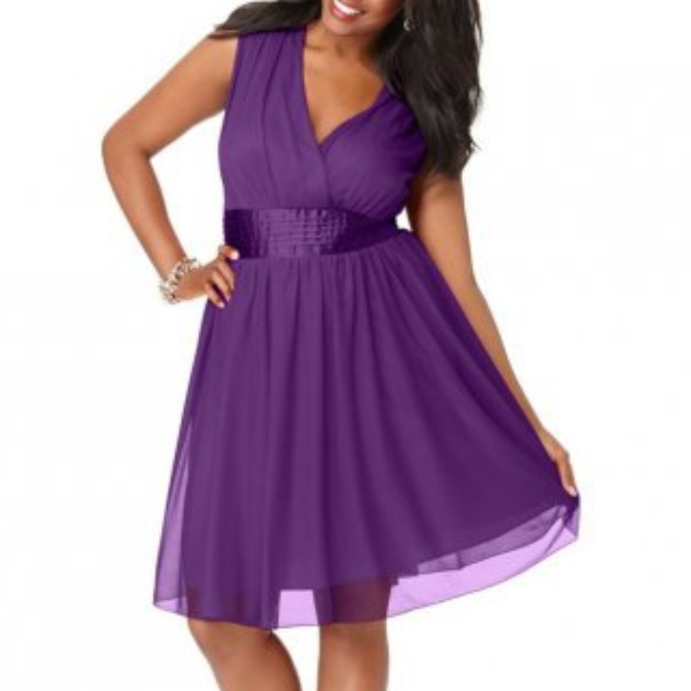 TRIXXI Satin Waist Chiffon Purple Dress XL - Picture 2 of 7